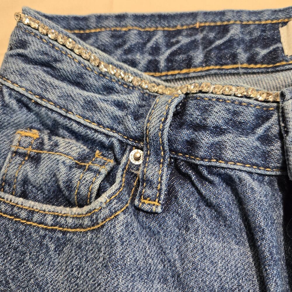 PacSun 90's Straight Jeans Rhinestone Waist Frayed Hem Sz 22 - Picture 4 of 9